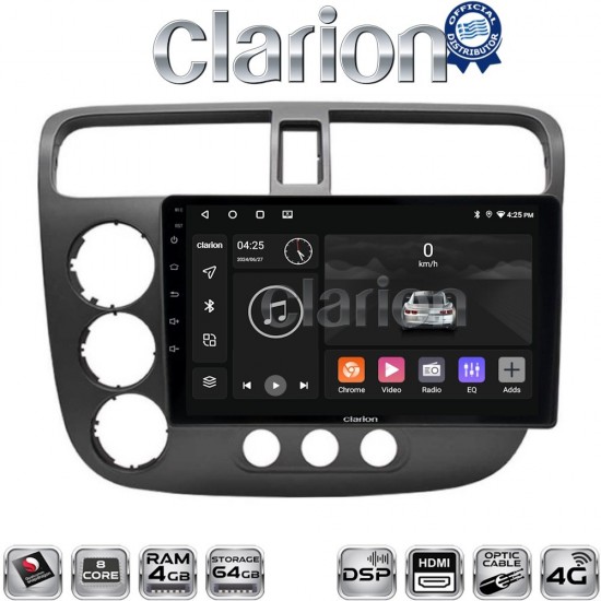 CLARION GL74373 Οθόνη OEM Multimedia Αυτοκινήτου για Honda Civic 4πορτο 2001 > 2006 (CarPlay/AndroidAuto/BT/GPS/WIFI/GPRS)