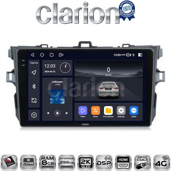 CLARION GL75063 Οθόνη OEM Multimedia Αυτοκινήτου για TOYOTA COROLLA 2006>2012 (CarPlay/AndroidAuto/BT/GPS/WIFI/GPRS)