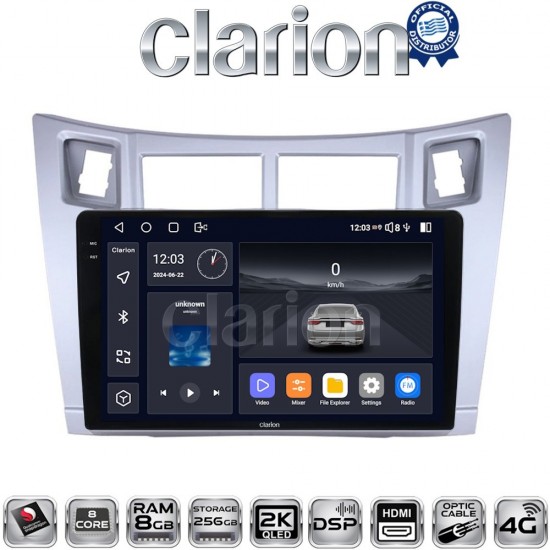 CLARION GL75084S Οθόνη OEM Multimedia Αυτοκινήτου για Τoyota Yaris 2006 > 2011 (CarPlay/AndroidAuto/BT/GPS/WIFI/GPRS)