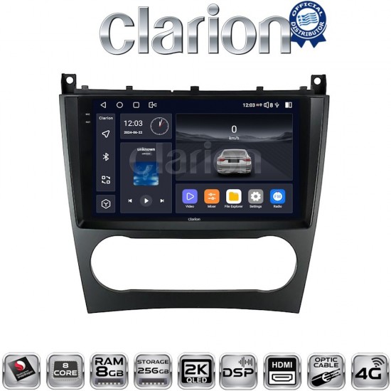 CLARION GL75093 Οθόνη OEM Multimedia Αυτοκινήτου για MERCEDES C class (W203) – CLC 2004>2008 (CarPlay/AndroidAuto/BT/GPS/WIFI/GPRS)