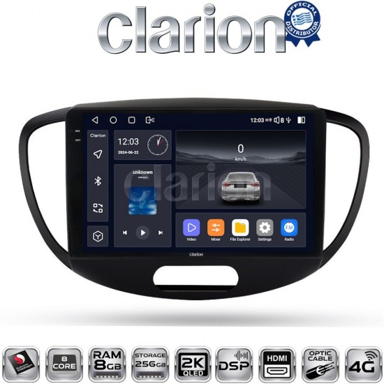 CLARION GL75455 Οθόνη OEM Multimedia Αυτοκινήτου για HYUNDAI i10 2008>2013 (CarPlay/AndroidAuto/BT/GPS/WIFI/GPRS)