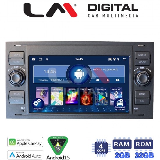 LM Digital - LM V4140 GPS Οθόνη OEM Multimedia Αυτοκινήτου για Ford C-Max '02-'07 Fiesta '06-'08 Focus '05-'07 Fusion '06-'11 Galaxy '07-'11 Kuga '07-'12 S-Max '08-'12 Transit '07-12 Transit Connect '07-12 (CarPlay/AndroidAuto/BT/GPS/WIFI/GPRS)