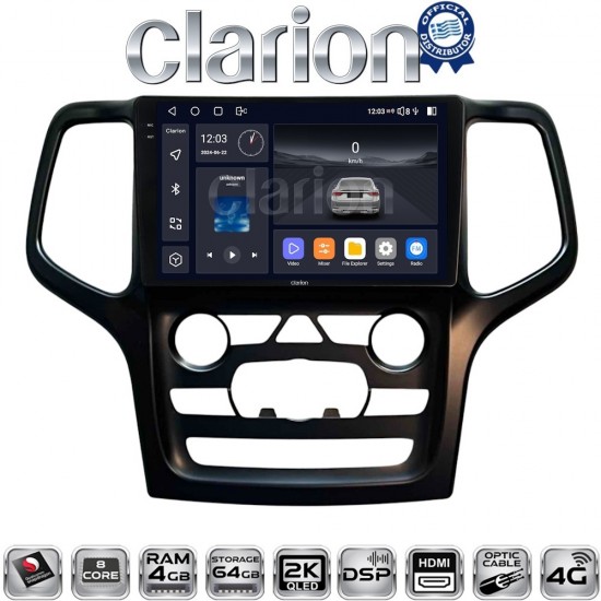 CLARION GL74537B Οθόνη OEM Multimedia Αυτοκινήτου για Jeep Grand Cherokee 2014 > 2019 (CarPlay/AndroidAuto/BT/GPS/WIFI/GPRS)