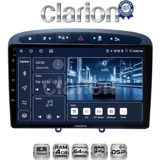 CLARION GL32083G Οθόνη OEM Multimedia Αυτοκινήτου για Peugeot 308 2007 > 2012 (CarPlay/AndroidAuto/BT/GPS/WIFI/GPRS)