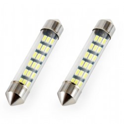 Amio - Λαμπάκια Πλαφονιέρας LED 18SMD Standard Festoon τύπου C5W τάση λειτουργίας 12V απόδοσης 0.7W μήκος 41mm χρώμα λευκό για Επιβατικά Αυτοκίνητα - 2 τεμ. (01092/AM)