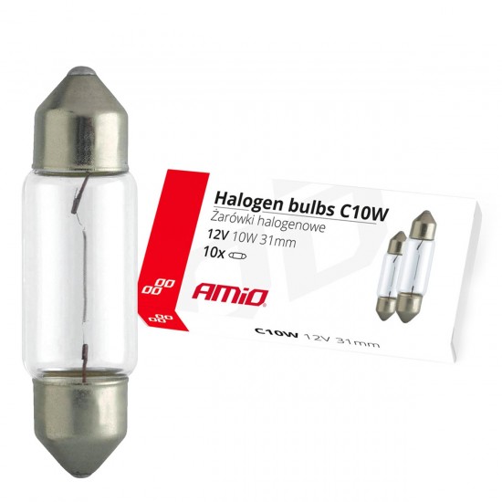 Amio - ΛΑΜΠΑΚΙΑ ΠΛΑΦΟΝΙΕΡΑΣ C10W 12V 10W 31mm ΑΛΟΓΟΝΟΥ ΚΟΥΤΙ - 10 ΤΕΜ. (02555/AM)