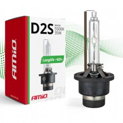 Amio - Λάμπα Xenon D2S 5500K 35W 12V LongLife +60% για αντικατάσταση εργοστασιακών και aftermarket xenon με μεγαλύτερη διάρκεια ζωής και σταθερή απόδοση - 1 Τεμ. (01974/AM)