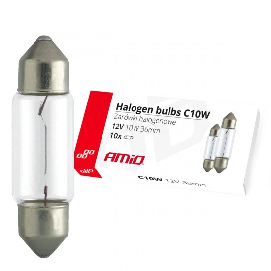 Amio - ΛΑΜΠΑΚΙΑ ΠΛΑΦΟΝΙΕΡΑΣ C10W 24V 10W 36mm ΑΛΟΓΟΝΟΥ ΚΟΥΤΙ - 10 ΤΕΜ. (02556/AM)