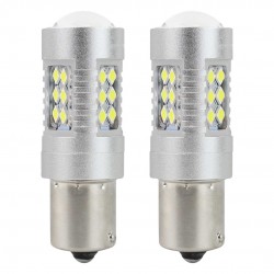 Amio – LED CANBUS P21W BA15s 12/24V 24xSMD 3030 Λευκό Διάθλασης Μονοπολικό για Φώτα Αυτοκινήτου & Φορτηγού – 2 Τεμ. (01445/AM)