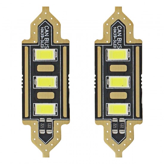 Amio – LED Λαμπάκια Πλαφονιέρας C5W 39mm 12V 0.5W 5600K 3xSMD 5730 για Αυτοκίνητο – 2 Τεμ. (01450/AM)