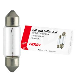 Amio – Λαμπτήρες Αλογόνου C5W SV8.5 12V 5W 36mm για Πλαφονιέρα Αυτοκινήτου – Κουτί 10 Τεμ. (01486/AM)