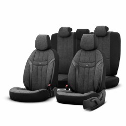 AMiO - Καλύμματα Καθισμάτων OTOM Swan 501 Black Μαύρο/Γκρι Σκούρο Λινό Ύφασμα και Δερματίνη για Μπροστινά και Πίσω Καθίσματα με 5 Προσκέφαλα - 1 Σετ (OT86751/AM)