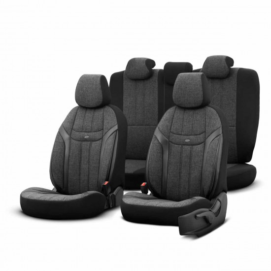 AMiO - Καλύμματα Καθισμάτων OTOM Swan 501 Black Μαύρο/Γκρι Σκούρο Λινό Ύφασμα και Δερματίνη για Μπροστινά και Πίσω Καθίσματα με 5 Προσκέφαλα - 1 Σετ (OT86751/AM)