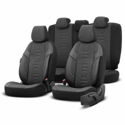 Amio - Καλύμματα Καθισμάτων OTOM Throne 102 Smoked σε Μαύρο/Γκρι Λινό και Δερματίνη για Μπροστινά και Πίσω Καθίσματα με 5 Προσκέφαλα - 1 σετ. (OT86755/AM)