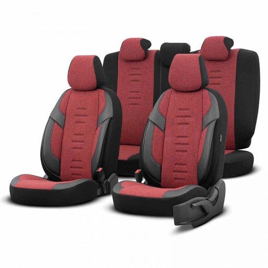 AMiO - Καλύμματα Καθισμάτων OTOM Throne 103 Red σε Μαύρο/Γκρι/Κόκκινο Ύφασμα και Δερματίνη για Μπροστινά και Πίσω Καθίσματα με 5 Προσκέφαλα - 1 Σετ (OT86756/AM)