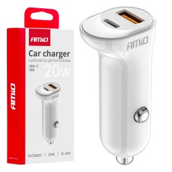 Amio - ΦΟΡΤΙΣΤΗΣ ΑΝΑΠΤΗΡΑ 12/24V ΜΕ 2 ΘΥΡΕΣ USB-C+USB 20W 5V/3AQC ΤΑΧΕΙΑΣ ΦΟΡΤΙΣΗΣ ΛΕΥΚΟΣ - 1 Τεμ. (03875/AM)