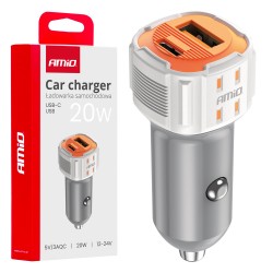 Amio - ΦΟΡΤΙΣΤΗΣ ΑΝΑΠΤΗΡΑ 12/24V ΜΕ 2 ΘΥΡΕΣ USB-C+USB 20W 5V/3AQC ΤΑΧΕΙΑΣ ΦΟΡΤΙΣΗΣ ΛΕΥΚΟΣ - 1 Τεμ. (03882/AM)