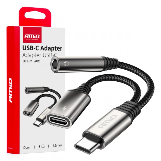 Amio - ΚΑΛΩΔΙΟ ΦΟΡΤΙΣΗΣ USB ΑΠΟ USB-C ΣΕ USB-C & ΑΝΤΑΠΤΟΡΑΣ ΑΚΟΥΣΤΙΚΩΝ MINI JACK 3.5mm ΘΗΛΥΚΟ 10cm - 1 Τεμ. (04295/AM)