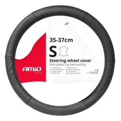 Amio - ΚΑΛΥΜΜΑ ΤΙΜΟΝΙΟΥ ΑΠΟ ΔΕΡΜΑ (M) 37/39cm SWC-50-M ΣΕ ΜΑΥΡΟ ΧΡΩΜΑ ΤΡΥΠΗΤΟ ΜΕ ΜΑΥΡΕΣ ΡΑΦΕΣ - 1 ΤΕΜ. (03556/AM)