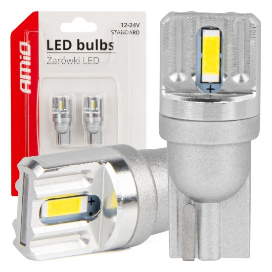 Amio - ΛΑΜΠΑΚΙΑ LED T10 W5W 12/24V LED 2x1860SMD STANDARD ΛΕΥΚΑ - 2 ΤΕΜ. (03719/AM)