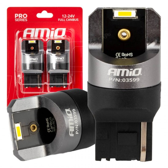 Amio - ΛΑΜΠΑΚΙΑ W21W 12/24V 6.000K 2SMD LED FULL CAN-BUS ΛΕΥΚΑ PRO SERIES - 2 Τεμ. (03599/AM)