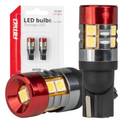 Amio - Λαμπάκια LED CAN Bus Αυτοκινήτου & Φορτηγού τύπου T10 W5W με τάση λειτουργίας 12V/24V 9xSMD 3030 με Λευκό Χρώμα Απόχρωσης 5.500k (Σε χρώμα Κόκκινο-Μαύρο) - 2 Τεμ. (04242/AM)
