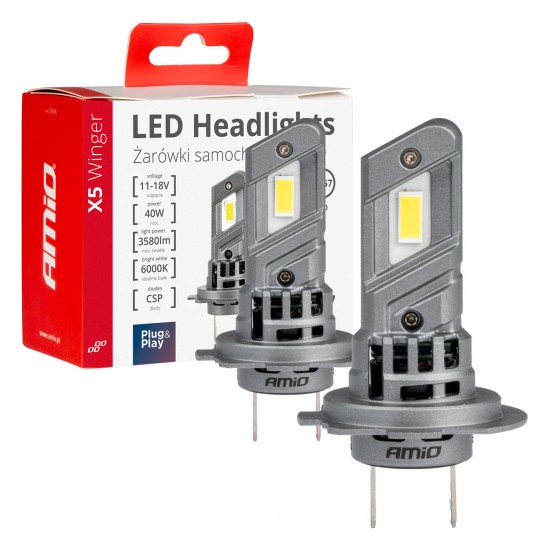 Amio - H7 12V 50W 6.000K 4200LM CSP LED CAN-BUS SERIES X5 WINGER 2ΤΕΜ. (03946/AM)