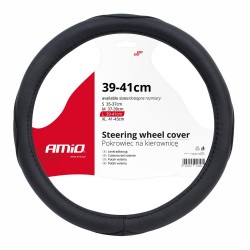 Amio - Κάλυμμα Τιμονιού SWC-09-L Μαύρο από Τεχνόδερμα Διάμετρος 39/41cm για Προστασία και Άνεση Τιμονιού για Επιβατικά και Επαγγελματικά Αυτοκίνητα - 1 τεμ. (01366/AM)