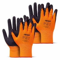 Amio - Γάντια Εργασίας με επικάλυψη αφρού λάτεξ χρώμα πορτοκαλί/μαύρο μέγεθος No.8 - 2 ζευγ. (04639/AM)