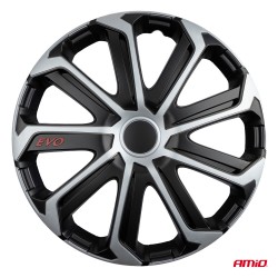 Amio - Σετ Τάσια Τροχών 15'' ιντσών, Μοντέλο EVO, Χρώμα Μαύρο / Ασημί – Σετ 4 τεμαχίων σε Κουτί (9757/AM)