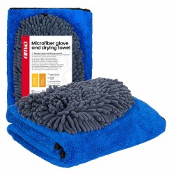 Amio - Σετ Περιποίησης με Γάντι Πλυσίματος 20x26cm (94g/sqm) και Πανί Στεγνώματος Μικροϊνών 60x90cm υψηλής απορροφητικότητας (800g/sqm) για Επιβατικά Αυτοκίνητα - 1 σετ (04489/AM)