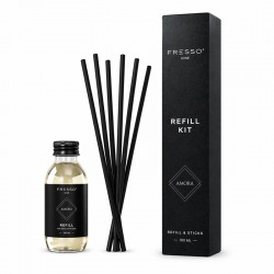 Fresso - Κιτ Αναπλήρωσης με Άρωμα Amora 100 ml Premium Home Refill Kit και 6 Μαύρα Στικ από Fiberglass για Αρωματικό Χώρου Reed Diffuser - 1 Τεμ. (390051/FRE)