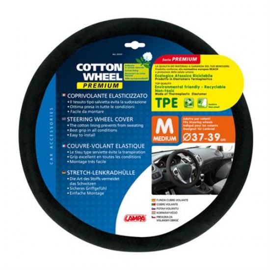 Lampa Κάλυμμα Τιμονιού Αυτοκινήτου Cotton Wheel 37-39εκ. Άοσμο Από φυσικό βαμβακερό αντιιδρωτικό Μαύρο 1-τεμ. (L3312.7)