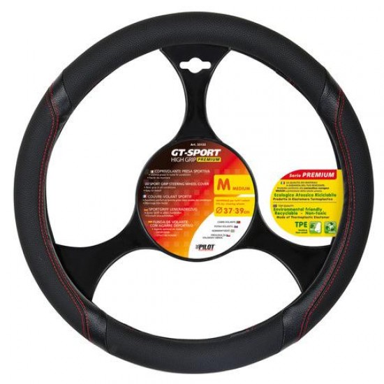 Lampa Κάλυμμα Τιμονιού Αυτοκινήτου GT-Sport Premium 37-39εκ. Άοσμο λαβές με δερματίνη αντοχής Συνθετικό Μαύρο με Κόκκινη Ραφή 1-τεμ. (L3313.3)