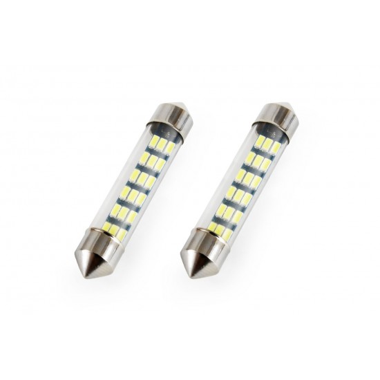 Amio - Λαμπάκια Πλαφονιέρας LED 18SMD Standard Festoon τύπου C5W τάση λειτουργίας 12V απόδοσης 0.7W μήκος 41mm χρώμα λευκό για Επιβατικά Αυτοκίνητα - 2 τεμ. (01092/AM)