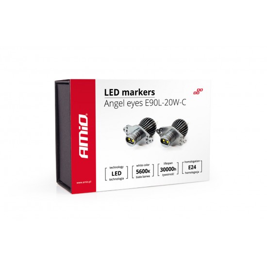 Amio – LED Λαμπάκια Angel Eyes 20W 340lm 5600K CANBUS για BMW Σειρά 3 E90 Sedan / E91 Station Wagon 2008 (LCI Halogen) για Καθαρό Λευκό Φως & Χωρίς Σφάλματα – Σετ 2 Τεμ. (01542/AM)