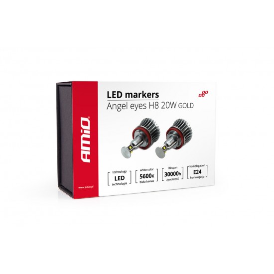 Amio – LED Λαμπάκια Angel Eyes H8 20W 420lm 5600K CANBUS για BMW Σειρά 1 3 5 X1 X5 X6 Z4 για Ισχυρό Λευκό Φως & Χωρίς Σφάλματα – Σετ 2 Τεμ. (01543/AM)