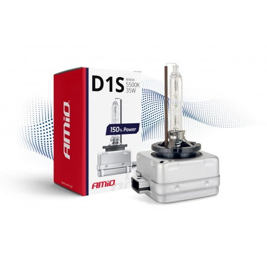 Amio - Λάμπα Xenon D1S 5500K 35W 12V 150% Power για αντικατάσταση εργοστασιακών και aftermarket xenon με έως 50% περισσότερο φως και καθαρή δέσμη - 1 Τεμ. (01968/AM)