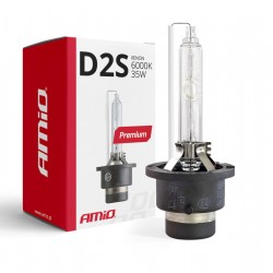 Amio - Λάμπα Xenon D2S 6000K 35W 12V Premium για αντικατάσταση εργοστασιακών και aftermarket xenon με καθαρό λευκό φωτισμό και σταθερή απόδοση χωρίς τροποποιήσεις - 1 Τεμ. (01976/AM)