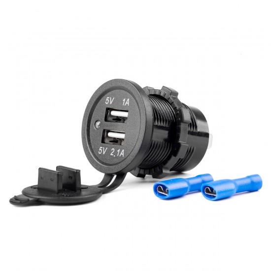 Amio - ΠΡΙΖΑ ΜΕ 2 ΘΥΡΕΣ USB ΚΑΙ ΚΑΠΑΚΙ ΜΑΥΡΗ 12/24V 5V 3.1A Φ37 mmχ51mm MOD-03 - 1 τεμ. (02853/AM)