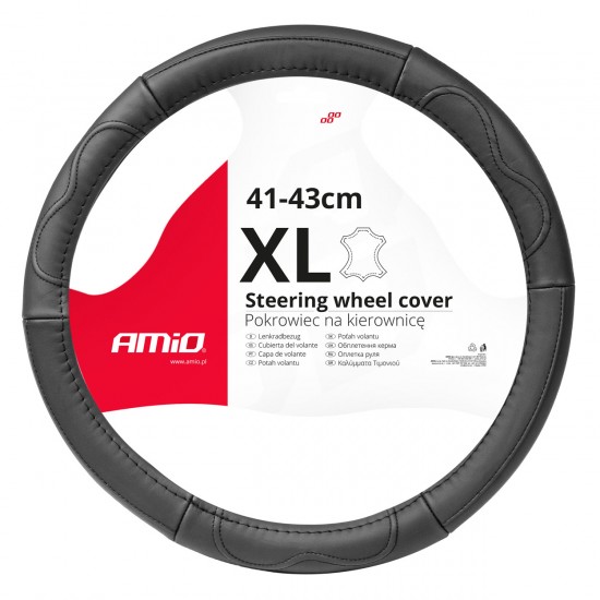 Amio - ΚΑΛΥΜΜΑ ΤΙΜΟΝΙΟΥ ΑΠΟ ΤΕΧΝΟΔΕΡΜΑ 41-43CM SWC-49-XL ΣΕ ΜΑΥΡΟ ΧΡΩΜΑ ΜΕ ΜΑΥΡΕΣ ΡΑΦΕΣ - 1 ΤΕΜ. (03553/AM)