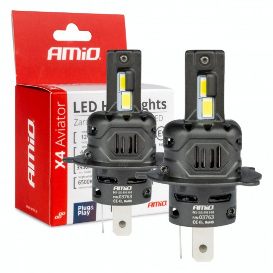 Amio - ΛΑΜΠΕΣ LED H4 12V 44W 6.500K 3.936lm CSP X4 SERIES AVIATOR PLUG & PLAY - 2 ΤΕΜ. (03763/AM)
