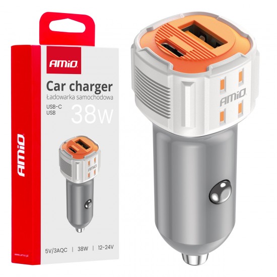 Amio - ΦΟΡΤΙΣΤΗΣ ΑΝΑΠΤΗΡΑ 12/24V ΜΕ 2 ΘΥΡΕΣ USB-C+USB 38W 5V/3AQC ΤΑΧΕΙΑΣ ΦΟΡΤΙΣΗΣ ΛΕΥΚΟΣ - 1 Τεμ. (03883/AM)