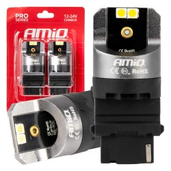 Amio - ΛΑΜΠΕΣ P27W 12/24V 6.000K 4SMD LED CAN-BUS ΛΕΥΚΑ PRO SERIES - 2 ΤΕΜ. (03587/AM)