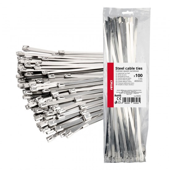 Amio - ΔΕΜΑΤΙΚΑ/ΔΕΤΙΚΑ ΚΑΛΩΔΙΩΝ TIE WRAP (ΤΑΙΡΑΠ) ΜΕΤΑΛΛΙΚΑ 7,9 x 400mm - 100 ΤΕΜ. (04326/AM)
