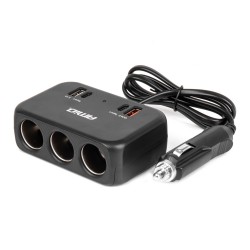 Amio - ΑΝΤΑΠΤΟΡΑΣ ΑΝΑΠΤΗΡΑ 12/24V 120W ΜΑΥΡΟΣ/3 ΘΕΣΕΙΣ/1xUSB-A+1xUSB-C QC 4.0 ΤΑΧΕΙΑΣ ΦΟΡΤΙΣΗΣ/ΚΑΛΩΔΙΟ 80cm - 1 Τεμ. (04365/AM)