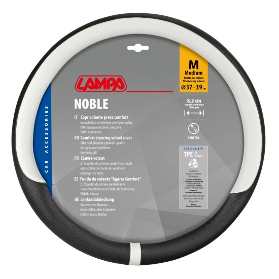 Lampa - Κάλυμμα Τιμονιού NOBLE (M) 37/39cm Μαύρο / Λευκό άοσμο διάτρητο αντιολισθητικό μαλακό ultra soft Skeentex - 1 τεμ. (L3290.0)