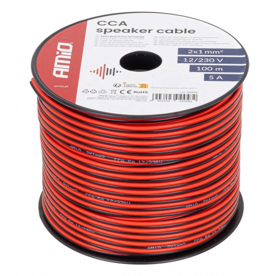 Amio - Δίδυμο Καλώδιο Ηχείων CCA 2×1mm² 100m - 1 τεμ. (04458/AM)