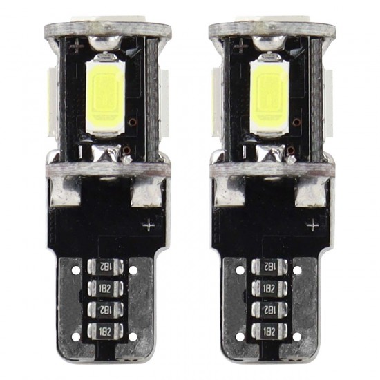 Amio – Λαμπάκια LED T10 W5W 12V 2W 5600K 5xSMD 5730 CANBUS Καρφωτά για Ισχυρό Λευκό Φωτισμό χωρίς Σφάλματα – Σετ 2 Τεμ. (01628/AM)