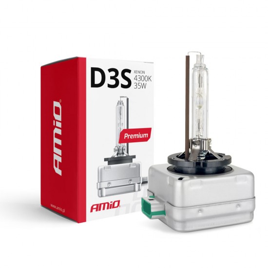 Amio - Λάμπα Xenon D3S 4300K 35W 12V Premium για αντικατάσταση εργοστασιακών και aftermarket xenon με φυσικό φωτισμό και σταθερή απόδοση με ενσωματωμένο igniter - 1 Τεμ. (01978/AM)